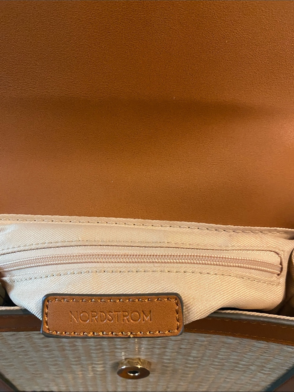 Nordstrom Brown Leather-Trim Woven Crossbody Bag - Picture 2 of 8